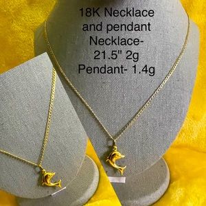 Solid 18K yellow gold necklace with pendant 21.5" long chain